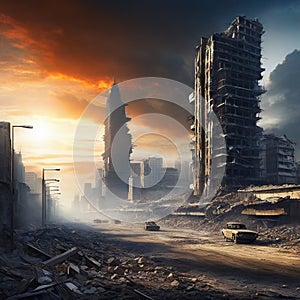 ruined skyscaper apocalyptic isolated