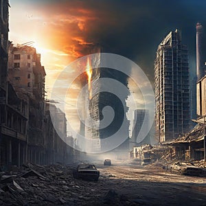 ruined skyscaper apocalyptic isolated