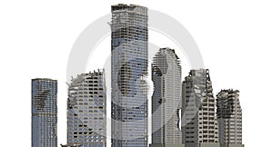 Ruined Skyscrapers Isolated On White 3D Illustration