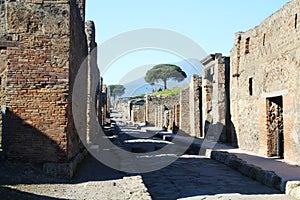 A ruined street in Pompeii, Italy