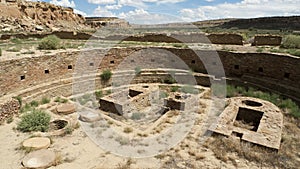Ruined structures at the archeological site of Chaco Culture Historical Park