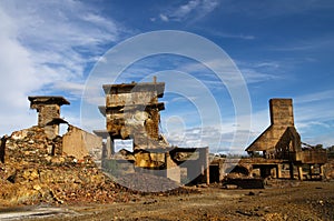 Ruined sulfur extraction oven profile at Sao Domingos abandoned mine