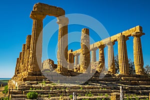 Ruined Temple of Heracles columns in ancient Valley of Temples, Agrigento, Sicily, Italy