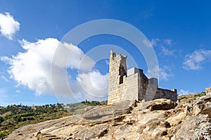 ruined tower of the ancient castle of Castelo Novo, center of Portugal photo