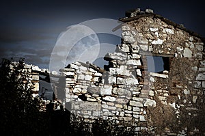 Ruined wall at night