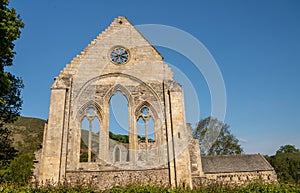 Ruined wall and window of Valle Crucis abbey near Llangollen