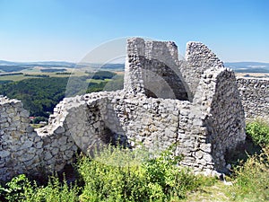 Ruined walls of the Castle of Cachtice in summer