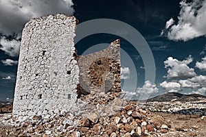 Ruined windmills overlooking Bodrum in Turkey.