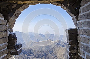 Ruined window of the great Chinese wall.