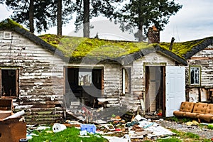 Ruines of abandoned residential house before the final demolition.