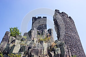 Ruines of hazmburk castle, view on the white tower