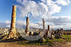 Ruines in the old city Gerash, withe new Jerash in the back,Jordan photo