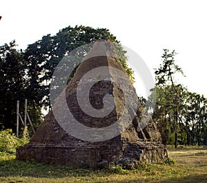 Ancient Ruins of stone wall  pyramid with two windows