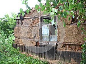 Ruinous wall and window of house