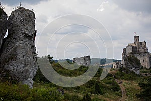 Ruins of the 14th-century castle in Mirow village, Poland