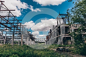 Ruins of abandoned polluted industrial factory