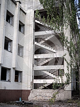 Ruins of an abandoned residential block in Pripyat city, Chernobyl