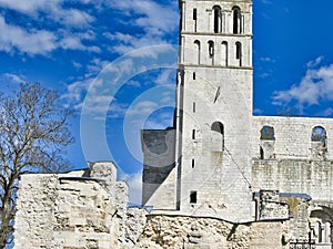 Ruins of the Abbey of Jumieges in the Northern France. Abbey is the ruin of a monastery built by Canons Regular in the 7th century