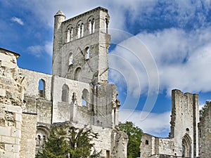 Ruins of the Abbey of Jumieges in the Northern France. Abbey is the ruin of a monastery built by Canons Regular in the 7th century