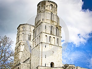 Ruins of the Abbey of Jumieges in the Northern France. Abbey is the ruin of a monastery built by Canons Regular in the 7th century