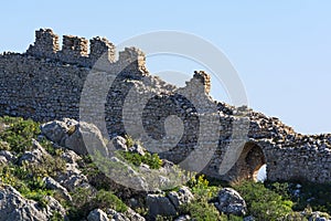 Ruins of the Acrocorinth castle at Corinth, Peloponnese - Greece