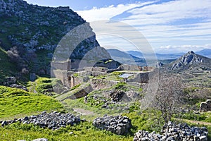 Ruins of the Acrocorinth castle at Corinth, Peloponnese - Greece