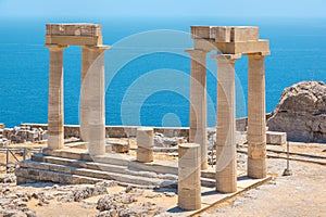 Ruins of Acropolis in Lindos. Rhodes, Greece