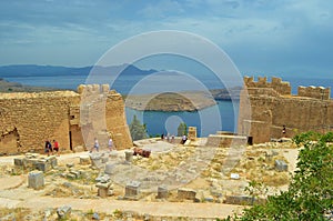 Ruins of the Acropolis in Lindos on Rhodes island, Greece