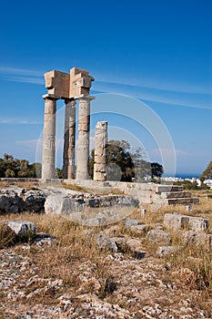 Ruins of acropolis in rhodos in summer