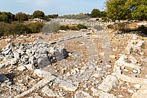 Ruins of Agora at the ancient Greek city Teos in Izmir province of Turkey photo