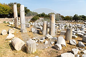Ruins of Agora temple at the ancient Greek city Teos in Izmir province of Turkey photo