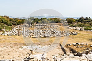 Ruins of Agora temple at the ancient Greek city Teos in Izmir province of Turkey photo