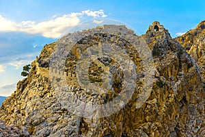 Ruins of Alanya castle at top of rock