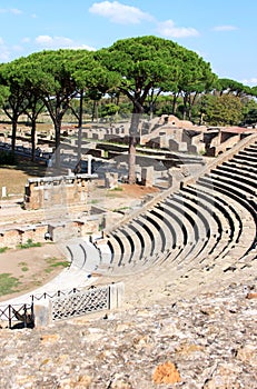 Ruins of Amfitheatre and Fire Brigade, Ostia Antica, Italy