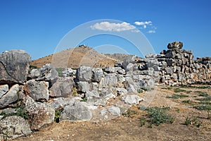 Ruins of ancient acropolis of Tiryns - a Mycenaean archaeological site in Argolis in the Peloponnese