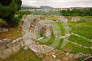 Ruins of the ancient amphitheater at Split, Croatia - archaeology background