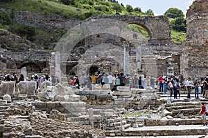 The ruins of the ancient antique city of Ephesus the library building of Celsus, the amphitheater temples and columns. Candidate f