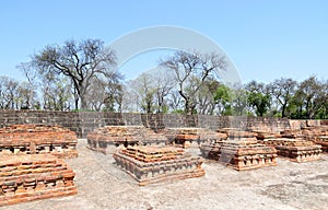 Ruins of ancient Buddhist stupas in Sarnath, the place of the first sermon of the Buddha, India