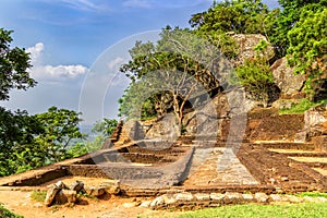 Ruins of ancient buildings on the top of Sigiriya Lion Rock