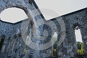 Ruins of the ancient church of Saint Gaudentius. Bregaglia, Switzerland