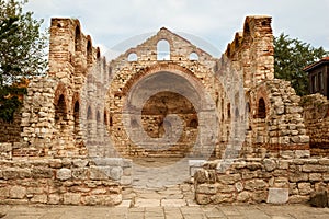 Ruins of the ancient church of Saint Sofia Old Bishopric in the Old Town of Nesebar, Bulgaria. UNESCO World Heritage site photo