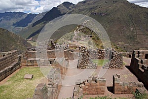 Ruins of ancient citadel of Inkas on the mountain, Pisac, Peru