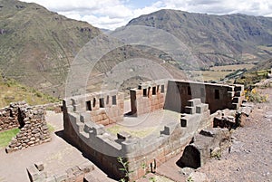 Ruins of ancient citadel of Inkas on the mountain, Pisac, Peru