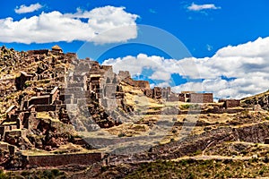 Ruins of ancient citadel of Inkas on the mountain, Pisac