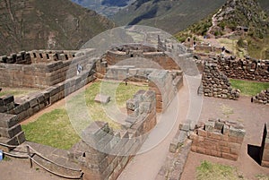 Ruins of ancient citadel of Inkas on the mountain, Pisac, Peru