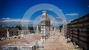 Ruins of ancient city Anjar in Bekaa valley, Lebanon photo