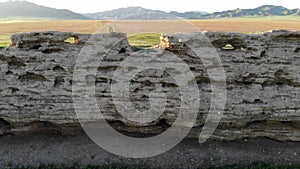 Ruins of Ancient City, Building and Wall From Ancient Times in Treeless Vast Plain of Mongolia