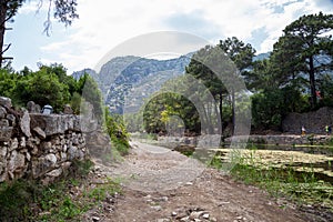 Ruins of the ancient city of Olympos in Cirali village in Antalya, Turkey. Local and foreign tourists come to visit the ancient ci