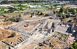 Ruins of the ancient city. Perge. Turkey. Aerial photography