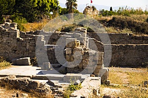 Ruins of the ancient city remains  of Side in Turkey marble monument